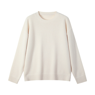 女士白色圆领毛衣慵懒高级感宽松内搭上衣保暖纯色羊毛羊绒打底衫