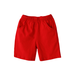 儿童红色短裤纯棉 男童运动裤夏季女童中裤外穿小学生白色校服裤