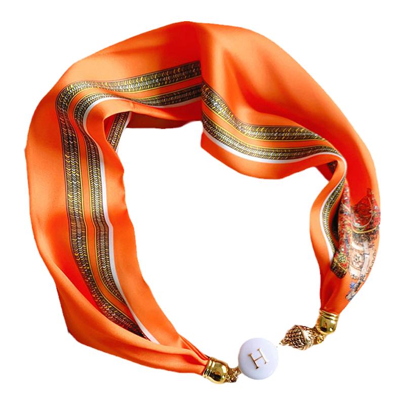 珍珠项链丝巾女2025新款高级感春夏薄款装饰百搭护颈磁扣长条围脖