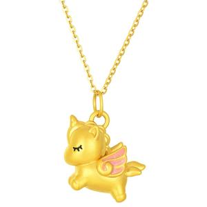 周大生黄金吊坠足金独角兽项链挂坠3D硬金多巴胺情人节礼物送女友