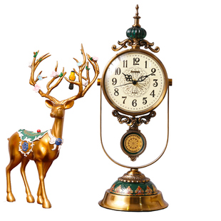 欧式座钟摆件家用客厅桌面时钟时尚复古钟表创意台式摆钟美式台钟