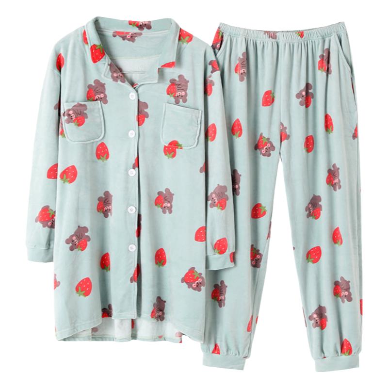 月子服加大码哺乳睡衣女200斤秋冬产后喂奶珊瑚绒胖mm孕妇家居服