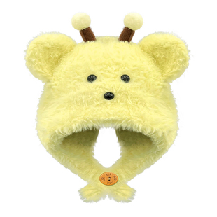 可爱蜜蜂小熊针织毛绒帽子女冬季防寒保暖护耳帽显脸小百搭雷锋帽