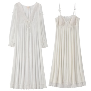 RoseTree新娘晨袍女春秋季法式蕾丝吊带睡裙睡袍两件套高级感睡衣