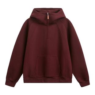 WASSUP美式重磅半拉链卫衣男秋季vibe潮牌纯色连帽衫百搭情侣外套