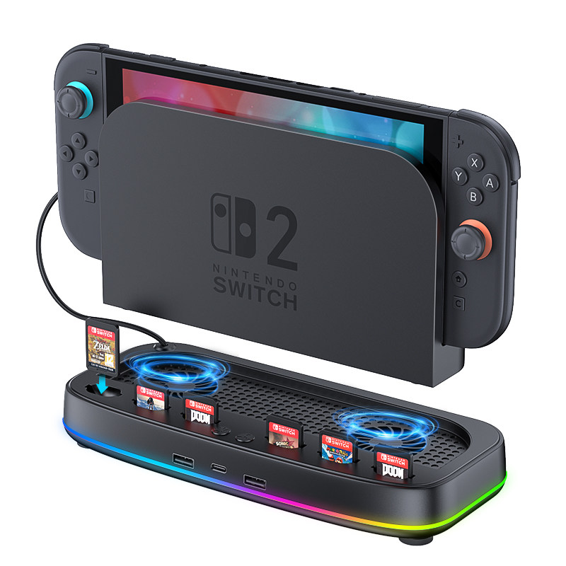 新得利任天堂Switch2散热底座NS2主机散热风扇游戏卡带收纳盒2代降温散热器周边配件