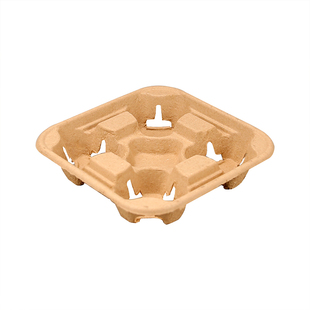 环保纸浆成型纸杯托咖啡杯托奶茶杯托手提袋打包袋底托外卖杯托袋