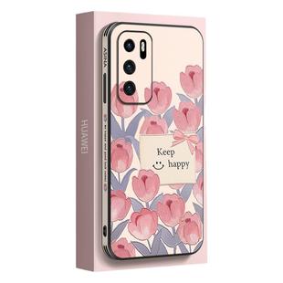 粉色花丛卡片适用华为p50pro手机壳新款适用华为p40高档皮纹p30保护套p40pro+防摔超薄网红ins风女款镜头全包