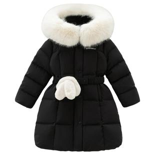 戴维贝拉女童长款黑色羽绒服2025冬装新款儿童防水外套童装衣服女