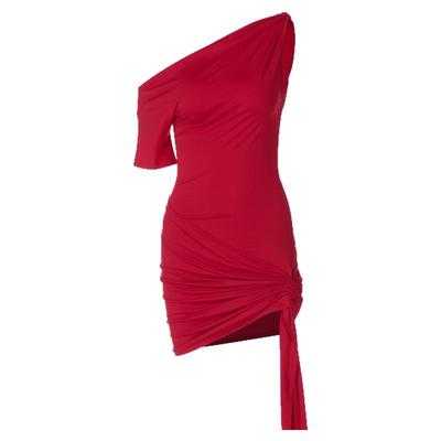 欧美辣妹紧身包臀斜肩飘带连衣裙