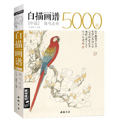 经典全集  白描画谱5000例中篇·禽鸟走兽勾线描荷花卉临摹图谱书籍手绘自学零基础初学者技法入门到精通工笔高清底稿成人教程