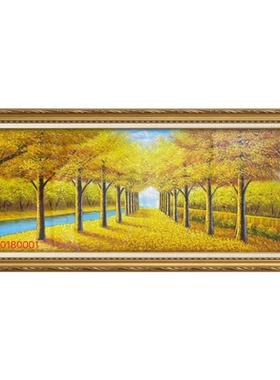 纯手绘油画黄金大道红枫白桦