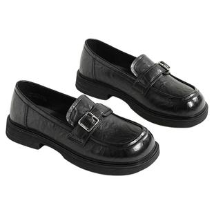 星期六软皮带侧扣小皮鞋2025早秋季新款防滑软底低跟方头女单鞋子