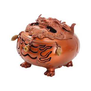 宋代美学兽面狻猊纯铜香炉家用室内熏香盘香炉紫铜香薰炉高级摆件