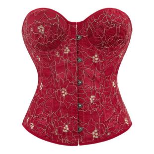新款深红带罩杯女士收腰托胸宫廷塑身衣无肩带鱼骨上衣corset马甲