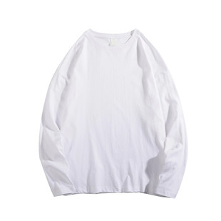 BOYUE帛跃春秋季简约纯色纯棉长袖T恤百搭宽松港风秋衣男女打底衫