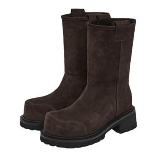 LABERTHREE吴千语董洁宋妍霏同款显瘦百搭一脚蹬米奇大头中筒马靴