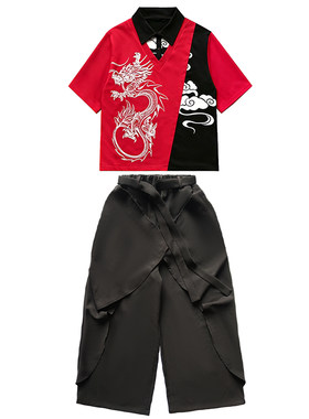 中国风儿童演出服儿童街舞潮服国潮儿童嘻哈套装hiphop汉服表演服