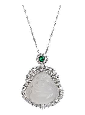 高冰玉髓银链女弥勒佛项链