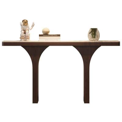 实木中古风洞石岩板玄关桌入户走廊靠墙超窄长条桌玄关台侘寂风