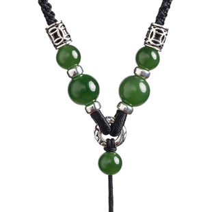 花素和田碧玉翡翠吊坠挂绳手工编织S925银男女调节款项链挂件绳子