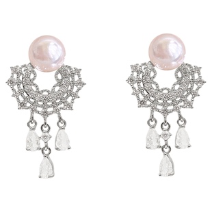 「假面舞会」原创粉光珍珠耳钉蚊香盘耳夹无耳洞气质流苏耳环耳饰