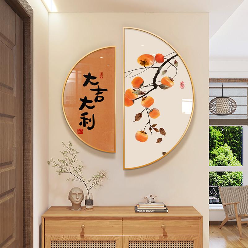 餐厅装饰画入户进门正对玄关背景墙面原木风现代暖居挂画客厅壁画