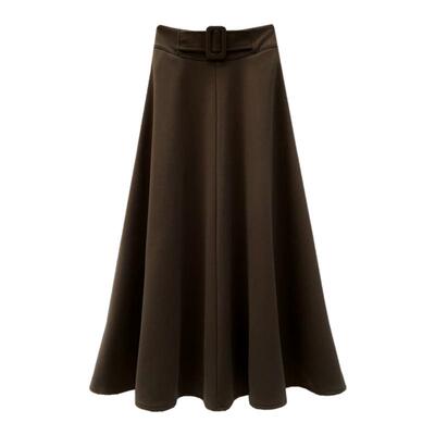 骊枥中长裙伞裙A摆毛呢半身裙