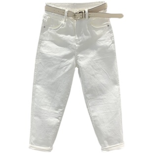 2026年春季新款白色牛仔裤女款裤子小个高腰老爹裤宽松九分哈伦裤