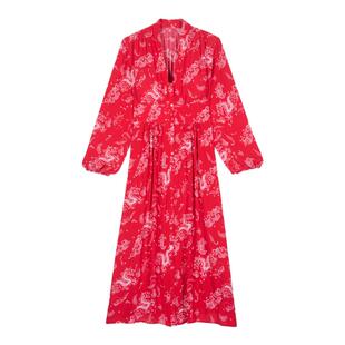 【惊喜直降】bash春季法式复古度假风红色碎花长裙衬衫裙1E24DELE