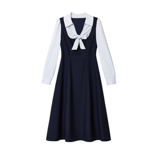 蓝语大码羊毛混纺假两件通勤连衣裙胖mm2026春季新款收腰显瘦裙子