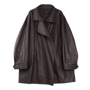 【自营】ELLE摩登立领一手长风衣女2026春新款肌理感廓形休闲上衣