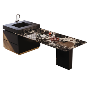 兰朵达大理石宝格丽黑天然奢石岛台餐桌一体意式轻奢客厅家用导台