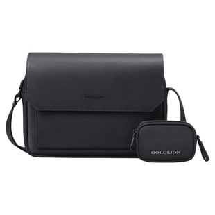 金利来皮具男士新款商务休闲男士斜挎包黑色日字包手袋