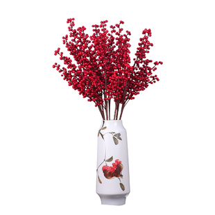 红豆发财果招财冬青浆果仿真花幸运红红火火乔迁相思红果福桶摆件