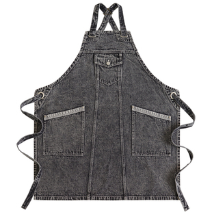 时尚年轻款牛仔围裙定制logo印字艺术家插花雕刻师专用背带工作服