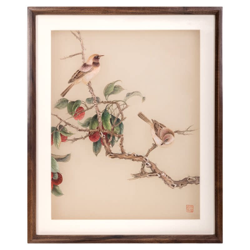 姚建萍刺绣艺术吉利图荔枝雀鸟装饰挂画非遗大师收藏乔迁贺新居礼