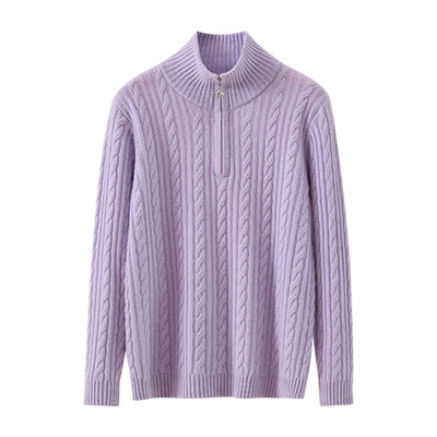 【加厚羊绒羊毛】春竹秋冬新款高领半襟拉链绞花休闲保暖女羊毛衫