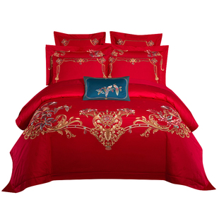 安睡宝婚庆套件家纺高支高密全棉结婚大红刺绣四件套结婚高端新款
