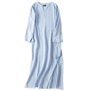 夏薄款棉麻睡袍男文艺复古长袍睡裙浴袍家居服男宽松大码麻棉睡衣