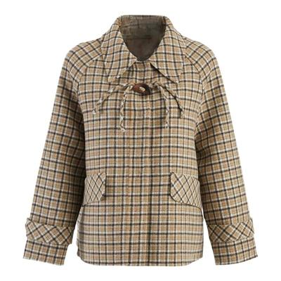 轩日短款翻领格子双面呢