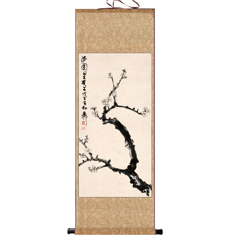 红梅报春名家花鸟挂画齐白石红梅唐伯虎梅花图谢稚柳墨梅客厅卷轴