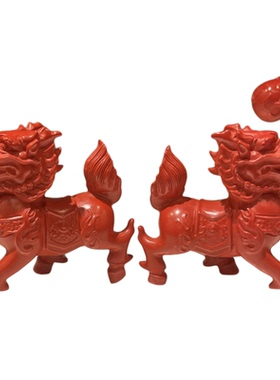 朱砂高含量红砂麒麟摆件一对朱砂