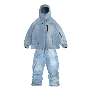 临典蓝色牛仔滑雪服套装女2026新款户外加厚防风外套双板情侣雪服