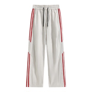 条纹冰丝裤子男款夏季薄款宽松直筒阔腿裤青少年2026新款休闲长裤