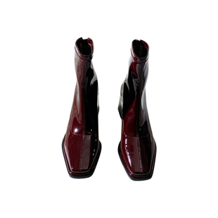 莲花府邸2025冬季新款短靴粗跟方头瘦瘦靴后拉链时尚百搭时装靴女