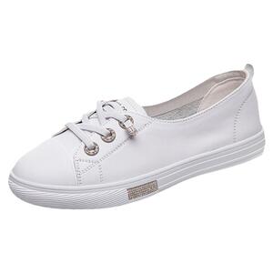 牛皮浅口小白鞋女2025年新款春夏秋季百搭真皮休闲一脚蹬平底单鞋