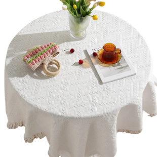 安枫蕾丝桌布茶几高级感餐桌布圆台布长方形白色氛围感布客厅家用