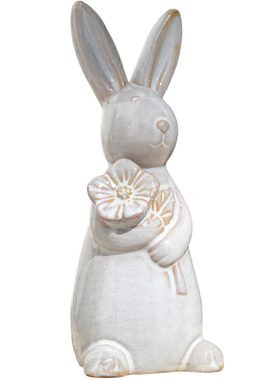 陶瓷北欧简约捧花小兔子家居摆件