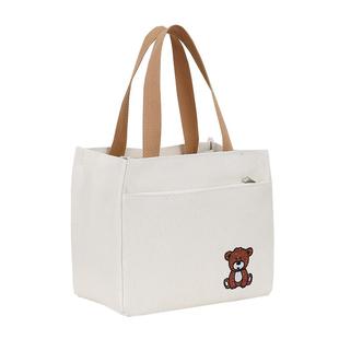 大容量铝箔保温便当包帆布绣花上班族带饭手提午餐包手拎饭盒袋